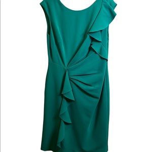 ADRIANNA PAPELL notched waist ruffle shoulder pencil dress midi size 12